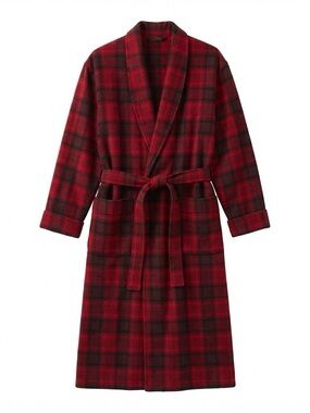 Vintage Pendleton Red Plaid 100% Virgin Wool Belted Robe Coat XL USA